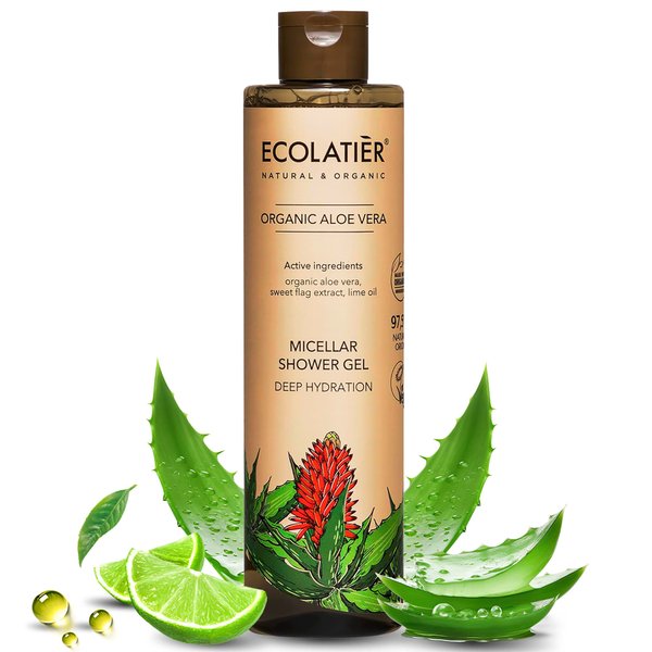 ECOLATIÈR Micellar Shower Gel Deep Hydration with Organic Aloe Vera – 97.5% Natural, Vegan Body Wash for Women & Men, Moisturizing for Sensitive Skin - 11.8 Fl Oz / 350ml