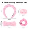 Ondder 6 Pcs Pink Spa Headband and Wristband Set Makeup Spa Headband for Washing Face Bubble Skin Care Headbands Face Wash Sponge Puffy Headband Head Bands Hair Accessories for Women Girls