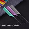 Goodofferplace Rat Tail Combs Teasing Comb Set with Fine Tooth Long Steel Pin Rat Tail Hair Combs for Women Styling Parting Carbon Fiber Heat Resistant Anti Static(Green Purple Grey)