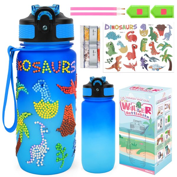 Aolieh Decorate Your Own Water Bottle Kits for Boys Ages 3-13, DIY Dinosaurs Kit Painting Crafts Stickers Kids Water Bottle, Fun Arts and Crafts for kids Ages 6-8-12 Birthday Christmas Gifts