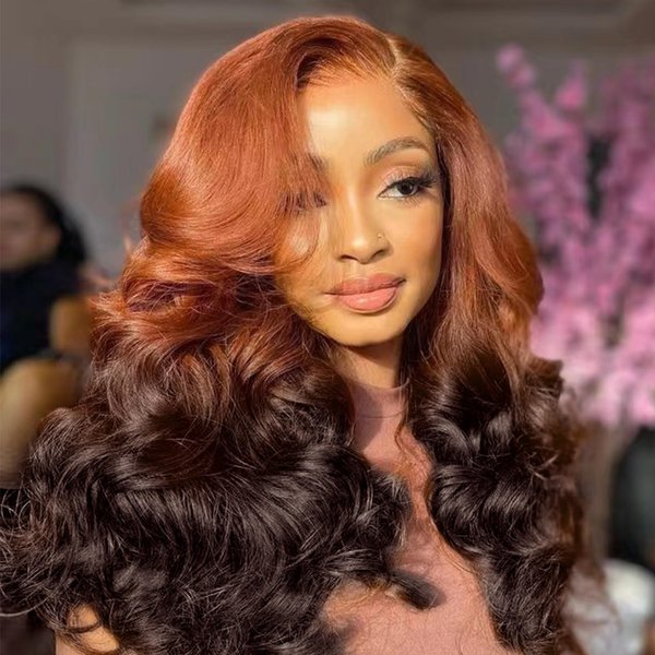 Tendersse Ombre Lace Front Wigs Human Hair Pre Plucked with Baby Hair 13x4 Loose Body Wave Bouncy Curly Wig 250% Density Double Drawn Glueless Brazilian Human Hair Wigs for Black Women 24 Inch T30/4