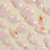 Fall Maple Leaf Press on Nails Short Fake Nails Thanksgiving Artificial Nails Pink False Nails with Yellow Maple Designs Square Glue on Nails Gradient White Acrylic Nails Cute Stick on Nails for Nails