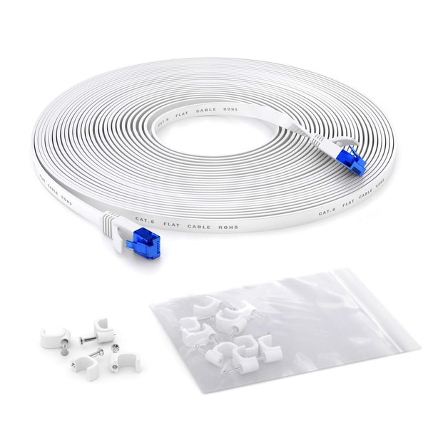 Flat Ethernet Cable with Break-Proof Design, Internet/LAN Cable – 100ft (1Gbps Maximum Fiber Optic Speed, Highly Flexible & Suitable for Permanent Installation, RJ45, White) – by CableDirect