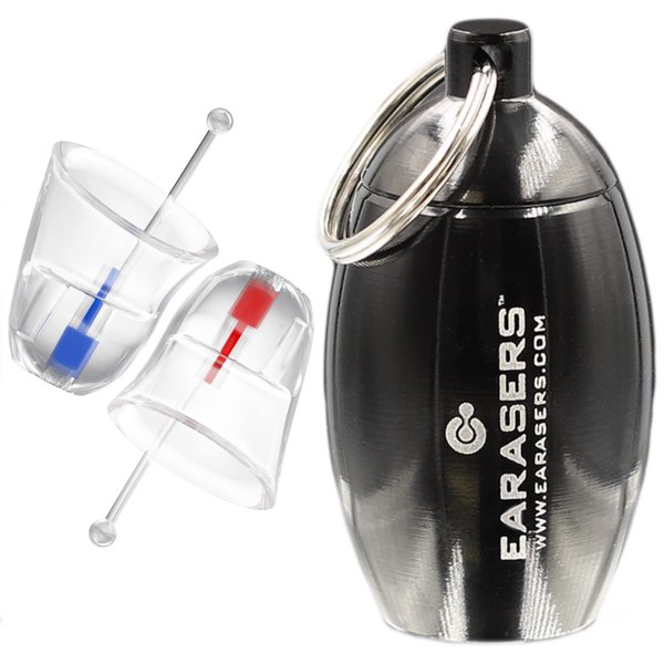EARasers Noise Cancelling Earplugs - Reusable Soft Silicone Noise Reduction Musician Comfort US Earplugs For Concert, Dentist With Waterproof Black Keychain Carrying Case – 19dB Peak Reduction (Small)
