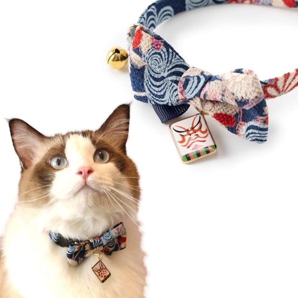 Necoichi Kabuki Charm Bow Tie Cat Collar (Navy)