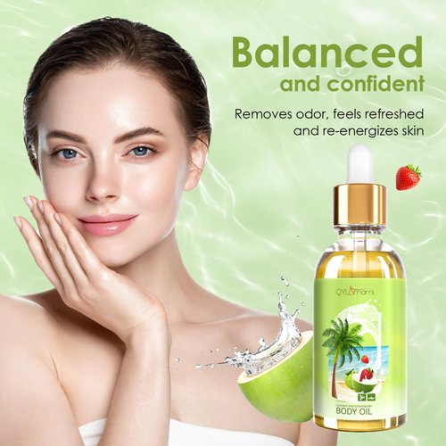 Quapkatt Coconut and Strawberry Body Oil Strawberry Coconut Body Oil - Super Antioxidant Blend with Vitamin E, Jojoba Oil, and Argan Oil for Radiant, Nourished Skin