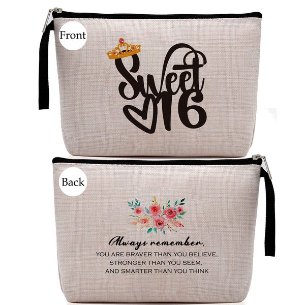 Hanamiya Na Sweet 16 Gifts for Girls, Makeup Bag-16th Birthday Sweet Sixteen -16 Years Old Girl Birthday Gift, Cosmetic Pouch, Travel Case, Makeup bag for Girls