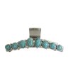 Long turquoise blue stone silver western style metal hair claw