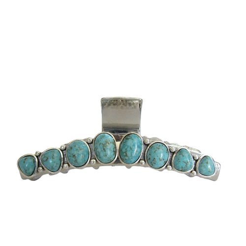 Long turquoise blue stone silver western style metal hair claw