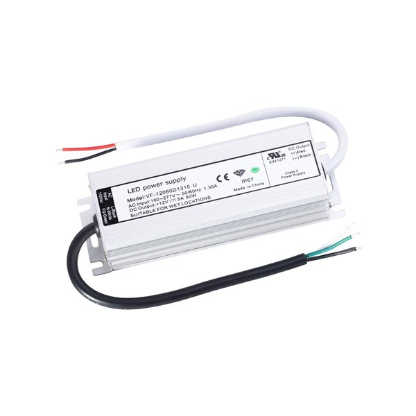 LUXYARD UL Certified LED Driver 12v 60W Waterproof IP67 Class 2 LED Power Supply Transformer 100V-277V AC to 12V DC Low Voltage Output for LED Light Outside(60W-12V)