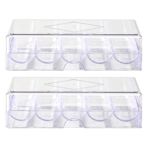 CUNHUY 2PACK Clear Acrylic Poker Chip Rack with Cover/Casino Chip Tray with Lid, Holds 100 Chips Each