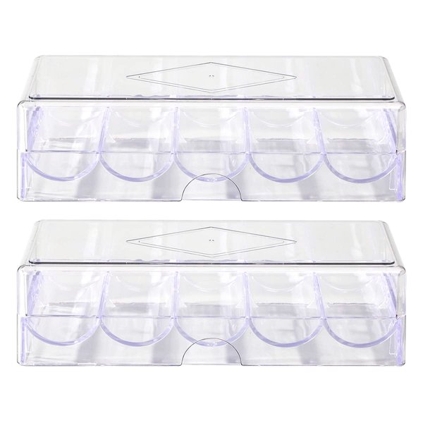 CUNHUY 2PACK Clear Acrylic Poker Chip Rack with Cover/Casino Chip Tray with Lid, Holds 100 Chips Each