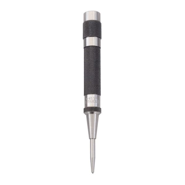 Starrett Steel Automatic Center Punch with Adjustable Stroke - 5" (125mm) Length, 9/16" (14mm) Punch Diameter, Lightweight, Knurled Steel Handle - 18A