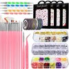 JOYJULY Nail Art Brushes Kit Nail Dotting Tools ,Crystals Glass AB Nail Art Rhinestones, 3D Nail Art Stickers Tape Strips ,Holographic Mermaid Nail Glitters Shell Sequins Nail Design Kit