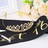 YARIEW Black Sweet 16 Sash and Gold Tiara, Sweet 16 Birthday Decorations for Girls, Birthday Crown and Sash, 16th Birthday Gifts for Girls, Sweet Sixteen Gifts for Girls
