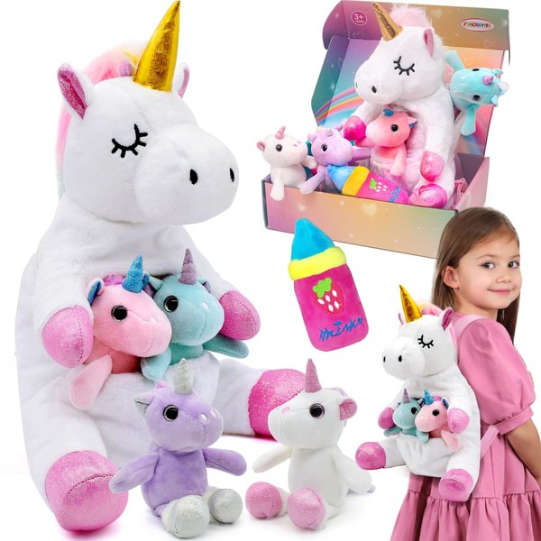 FUNCREVITY Unicorns Gifts for Girls Unicorn Stuffed Animals Unicorn Plush Toys Mommy Unicorn with 4 Babies Valentines Christmas Birthday Gifts for Girls Kids Toys Age 4 5 6 7 8+ Year Old
