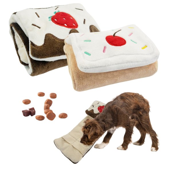 Hlimior Dog Interactive Toys, Dog Sniffing Toys, Dog Birthday Cake Roll Toys, One Strawberry and One Cherry, Slow Feeder Hide and Seek Toys for Small and Medium Dogs (2pcs)