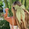 2Pcs Green Hair Bow Clips Hair Bows for Women Silky Satin Hair Bows for Girls Cute Oversized Long Tail Bow Hair Clip Big Hair Bows Aesthetic Coquette Bows Hair Ribbon Hair Accessories