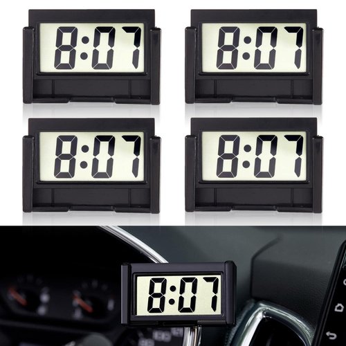 KANBIT Small Digital Car Dashboard Clock Battery Operated 4 Pieces Big Clear LCD Time Display with Strong Adhesive Mini Stick On Car Watch for Automotive, Motorcycle &Truck (Black）