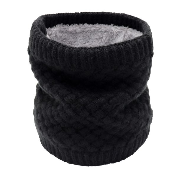 Winter Fleece Lined Knitted Neck Warmer Scarf, 2 or 1 Pack Neck Gaiter for Women Mens Teens, Black
