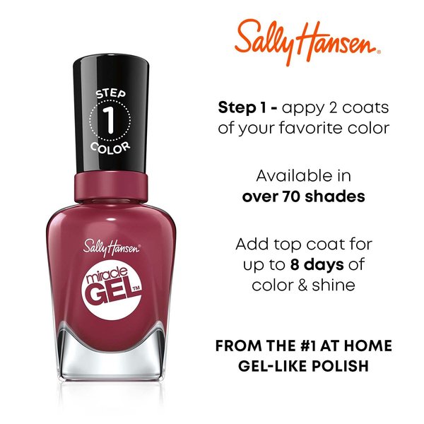 Sally Hansen Miracle Gel Nail Polish, Shade Bordeaux Glow 469 (Packaging May Vary)