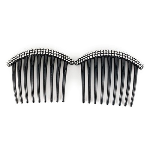 2 Black Big Huge Hair Comb set pack Silver plastic teeth side clip 4 inches wide