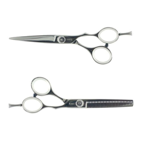 Cricket Logo Gold Series Pro 5.75” Hair Cutting Shear and 30T Thinning Texturizing Scissors Duo Set, Stainless Steel, Convex Edge, Value Set with Hair Dryer Gift