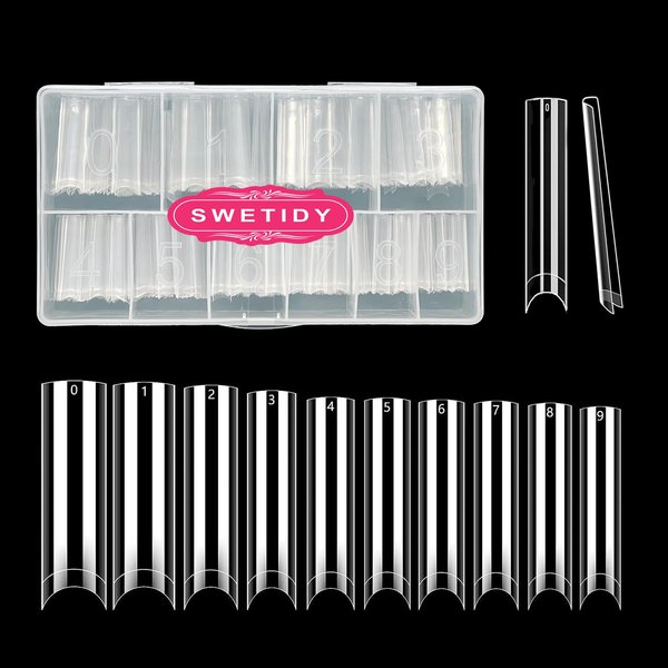 500Pcs No C Curve XXL Square Nail Tips-SWETIDY Clear Acrylic Fake Nails Tapered Square Shape Nail Tips Flattened Half Cover False French Nails for Nail Tech Salons and DIY Nail Art