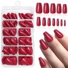 LuckForever 240pc Coffin Press on Nails Medium Fake Nails Red Glue on Nails Short Ballerina Coffin Nails Press ons Acrylic Nails False Nails Full Cover Artificial Fingernails with Adhesive Tabs