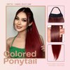 VAVANGA 28inch Long Ponytail Extension with Hair Tie, Ombre Red Yaki Straight Ponytail Thick Braiding Hair Ponytail Natural Fake Pony Tails Hairpiece for Women (#1BT39)
