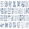 30 Sheets Semi-Permanent Tattoos for Women Girls Kids Realistic Waterproof Temporary Tattoos Crown Floral Rose Dark Blue Fake Tattoos, Lasting 1-2weeks Tiny Tattoo Stickers (Flower)
