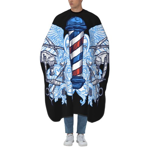 Blue Wings Barber Pattern Barber Cape, Hair Stylist Salon Haircut Gown, Hair Cutting Apron with Adjustable Closure, Professional Salon Cutting Barber Skirt