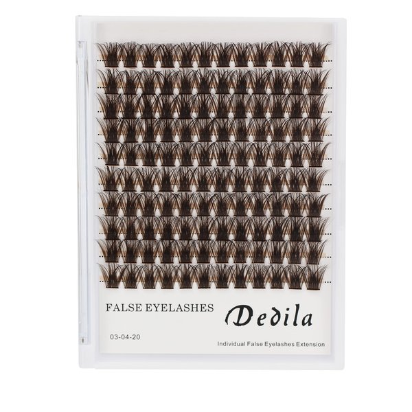 Dedila Brown Cluster DIY Eyelashes Extensions 120pcs Individual Wide Stem False Lashes Makeup False Eyelashes Tools (14mm)