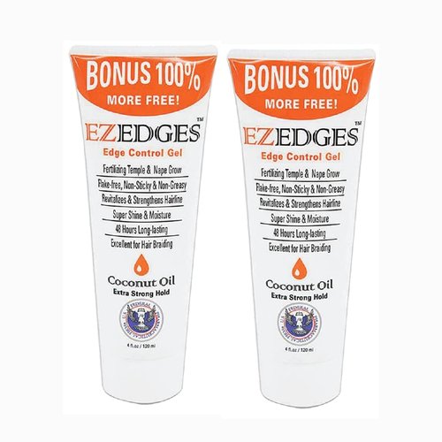 EZEDGES EDGE CONTROL GEL Extra Strong Hold (Coconut Oil), 4 oz. (Pack of 2)