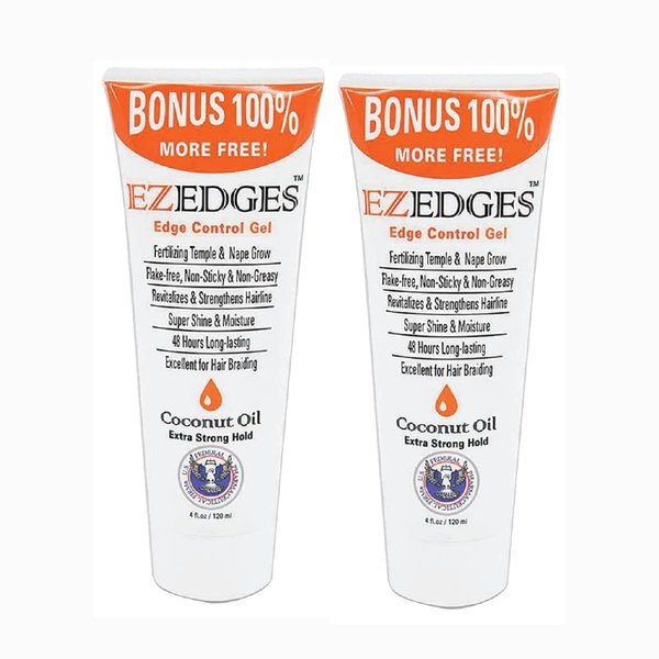 EZEDGES EDGE CONTROL GEL Extra Strong Hold (Coconut Oil), 4 oz. (Pack of 2)