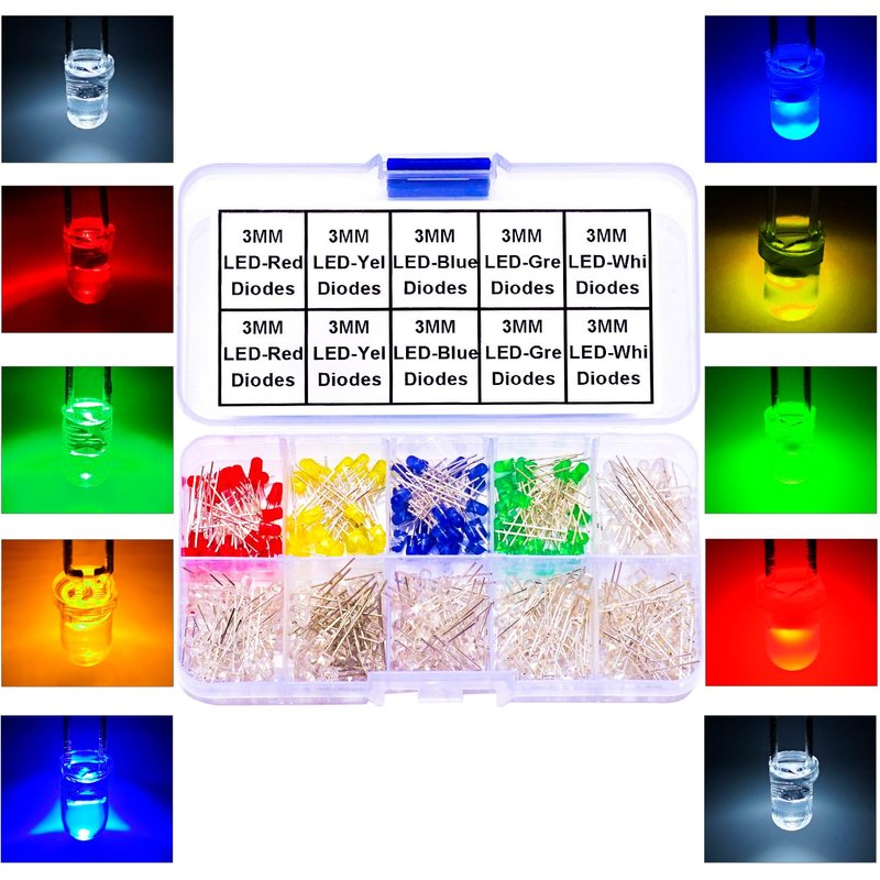 Yoeruyo 3mm LED Diode Lights Assorted Kit, 300 Pcs M3 LED Light Diodes ...