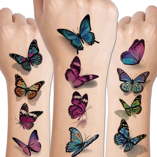CHARLENT Butterfly Tattoos for Women Girls - 120 PCS Realistic 3D Butterfly Temporary Tattoos for Party Favors Decoration
