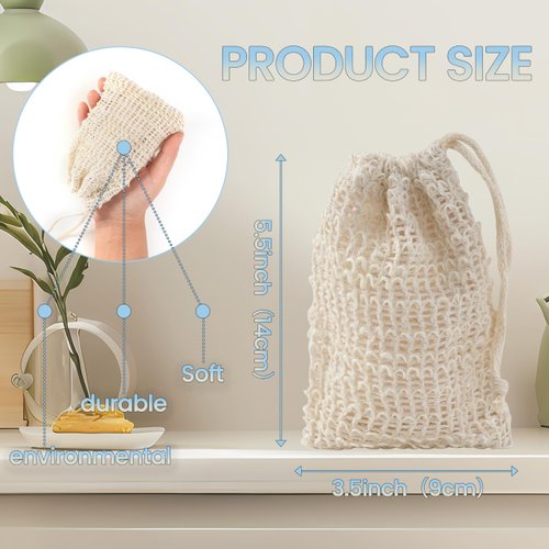 TaShow 12 Pcs Soap Savers for Bar Soap, Natural Plastic-Free Sisal Soap Bags Mesh Exfoliating, Zero-Waste Exfoliating Soap Pouch with Drawstring for Foaming and Drying (Beige, 3.5 x 5.5 inch)