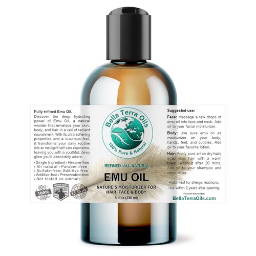 Bella Terra Oils - Emu Oil 8 oz - Australian Legacy, Famed for Omega-3, Omega-6 & Omega-9, The Natural Secret to Radiant Skin