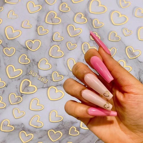 Love Heart Nail Art Stickers Valentine's Day Nail Stickers for Nail Art 6PCS 3D Gold Red White Heart Nail Decals Valentines Nails Art Decorations Supplies Manicure Transfer Sliders for Women Girls