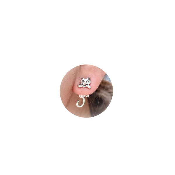 Cat Earrings Stud for Women Girls Silver Frog Fox Dinosaur Earrings Unique Fun Earrings Gifts for Daughter Granddaughter Cute Cat Earrings for Cat Lovers