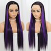SISIFIRE Purple Highlight Lace Front Wigs for Women Silky Straight Preplucked Hairline Synthetic Heat Resistant Fiber Glueless Wigs for Daily Use 24 Inch