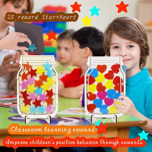 2 Pack Star Jar Reward System for Kids - Magnetic Stars & Hearts Behavior Incentive Jar for Potty Training Boys Girls, Classroom & Home Use - Reusable Motivational Reward Jars(Star+Heart)