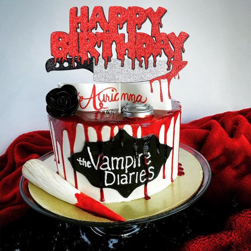 Red Happy Birthday Halloween Cake Topper, Halloween Horror Zombie Birthday Cake Topper Halloween Bloody Horror Movie Birthday Party Cake Decorations