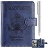 RSAquar Passport Holder for Women and Men, Premium PU Leather Travel Passport Wallet RFID Blocking Passport Cover Travel Documents Organizer with Pen Holder, Blue