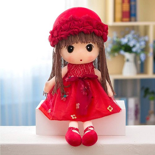 Tvoip Tulle Skirt Princess Plush Toy Phial Dolls Children Girls Doll Cute Little Girl Dolls, 18 Inch (Red)