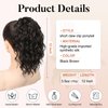 FLUFYMOOZ Ponytail Extension, 12" Short Claw Ponytail Extension Wavy Curly Jaw Clip in Pony tails Hair Extension Natural Synthetic Hairpiece for Women (Black Brown)