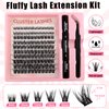 Fluffy Lash Clusters Kit 120pcs DIY Lash Extension Kit, Wispy Lash Clusters Kit Natural 8-16mm D Curl Eyelashes Extension Kit with Lash Bond and Seal and Lash Tweezers.(120P-T19-Kit)