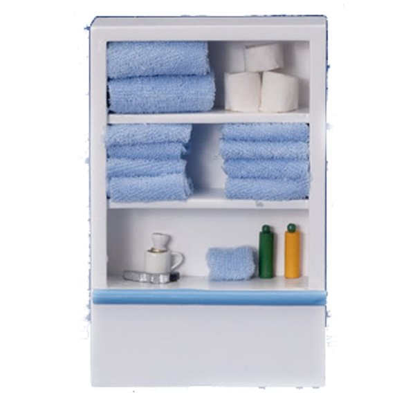 Dollhouse Miniature White Cupboard for Bathroom w/ Accessories