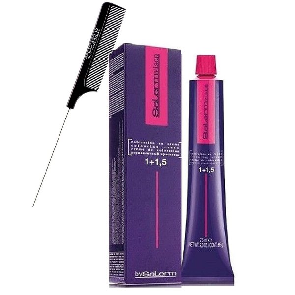 Salerm Cosmetics VISION Salermvision Permanent Cream Hair Color Dye (w/Sleek Steel Pin Rat Tail Comb) Haircolor Creme, Gray Coverage in 30 minutes (6,31 - Dark Blond Beige)